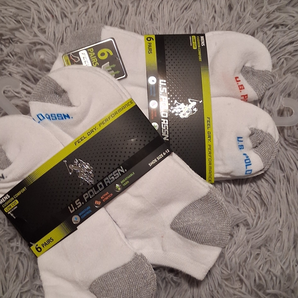 U.S. Polo Assn. White and Gray Ankle Socks with Blue and Red Accents
